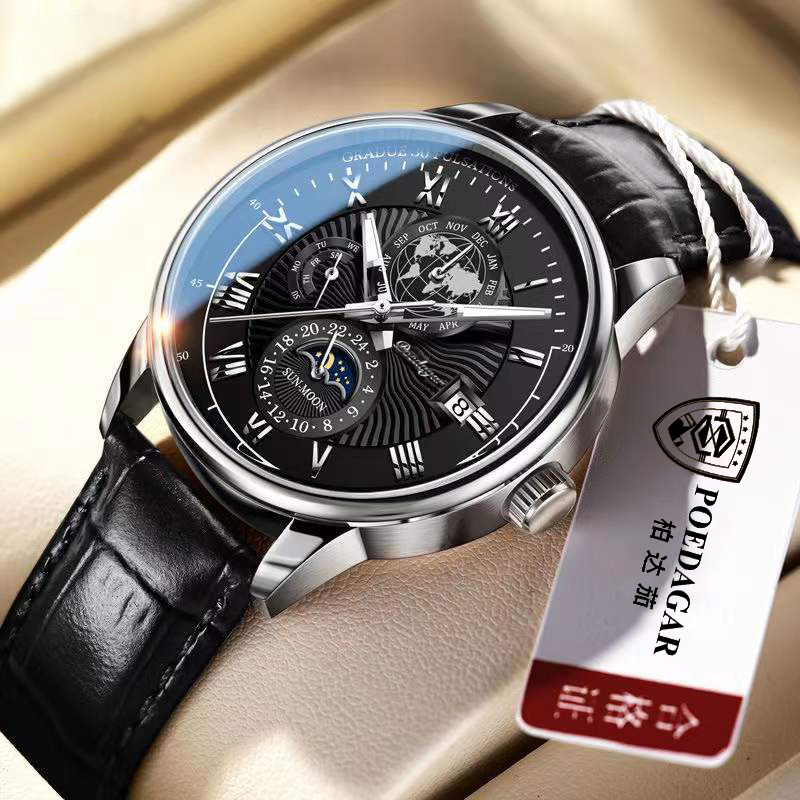 Men's Leather Strap Quartz Watch