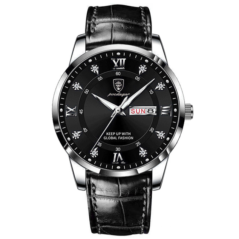 Slim Men's Quartz Watch with Dual Date Display