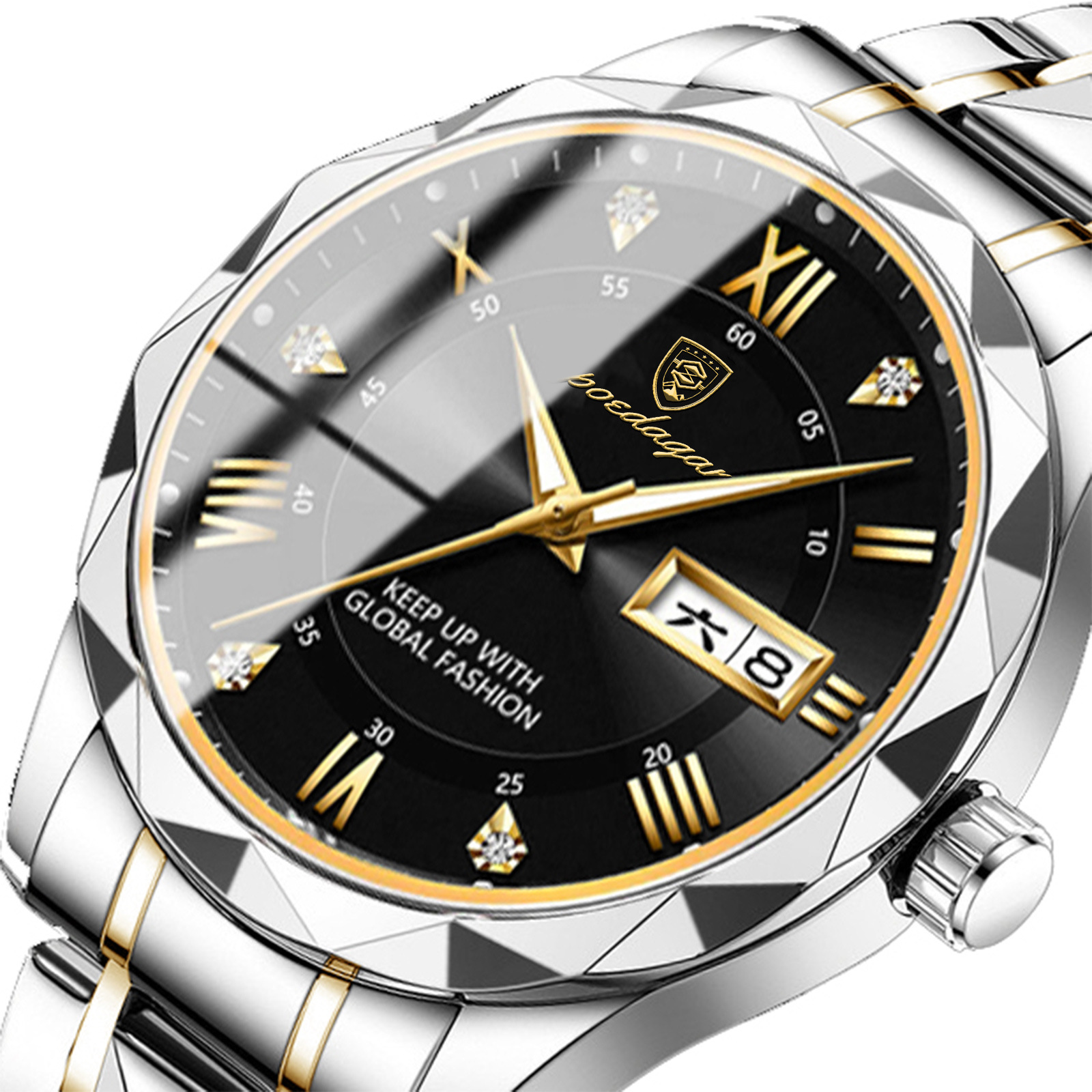 Men's Leather Strap Water-Resistant Quartz Watch