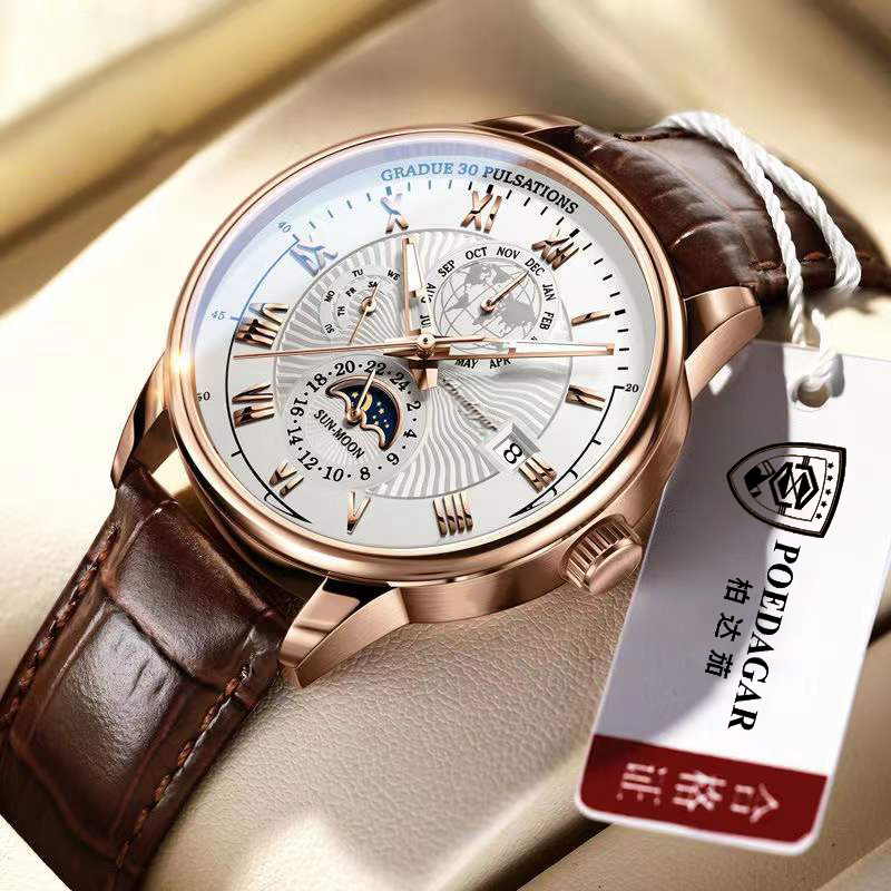 Men's Leather Strap Quartz Watch