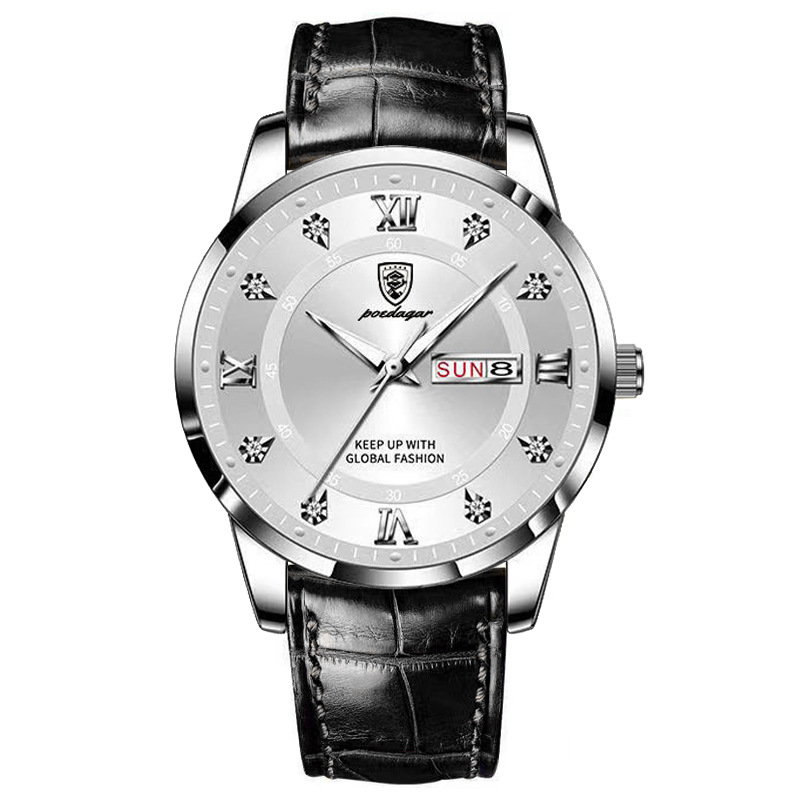 Slim Men's Quartz Watch with Dual Date Display