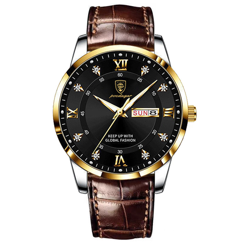 Slim Men's Quartz Watch with Dual Date Display