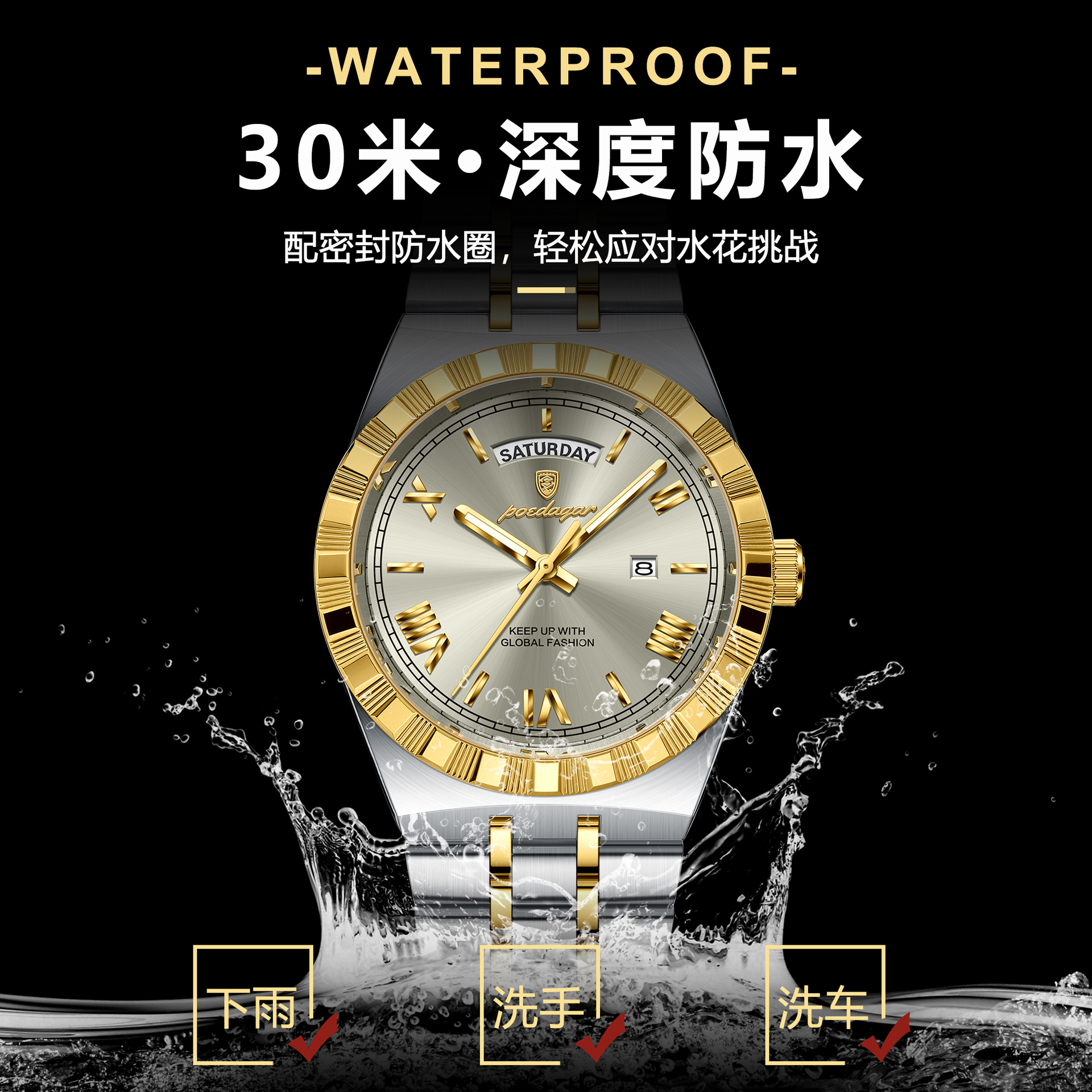 Slim Men's Water-Resistant Quartz Wristwatch