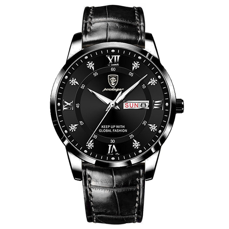 Slim Men's Quartz Watch with Dual Date Display