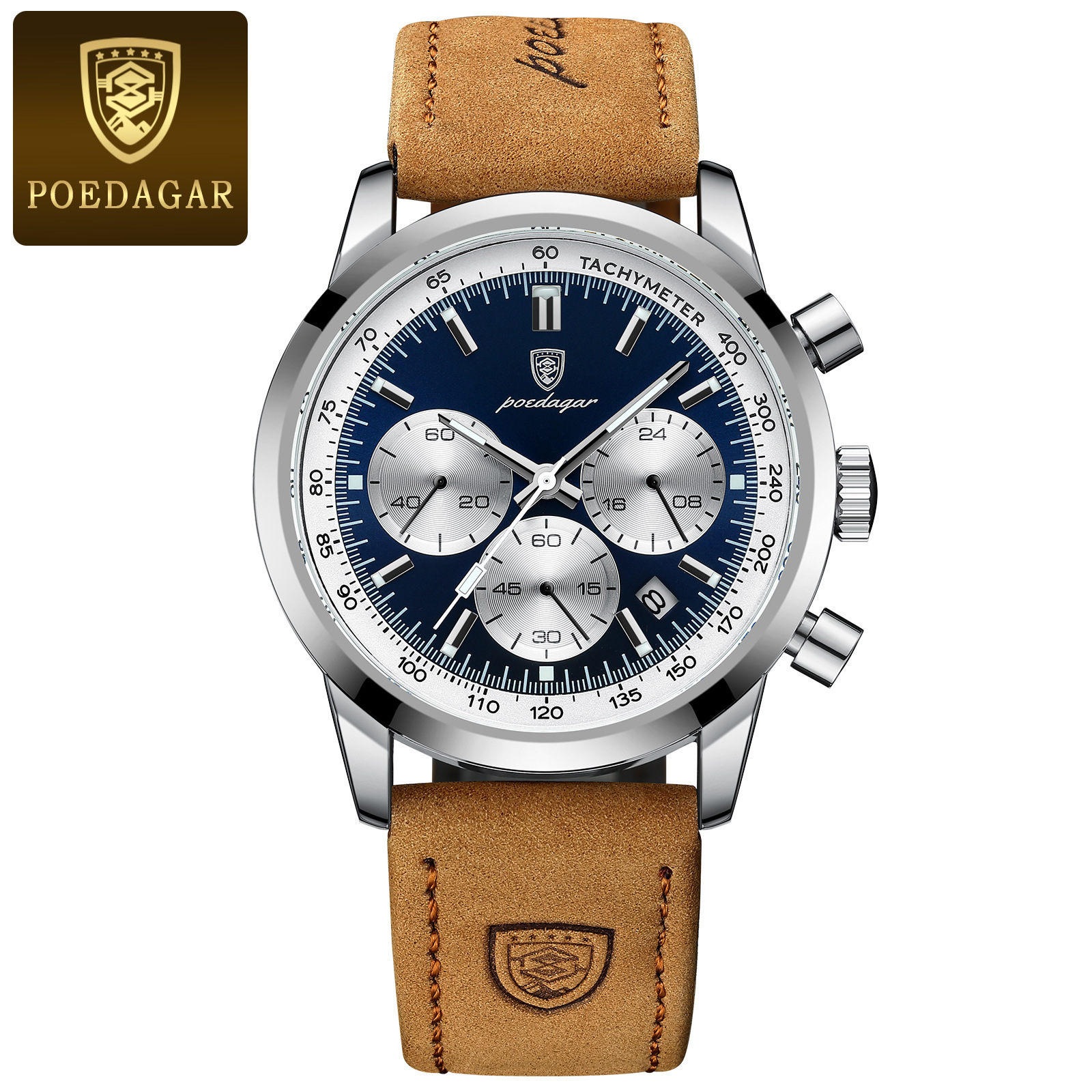 Men's Leather Strap Multifunction Quartz Watch