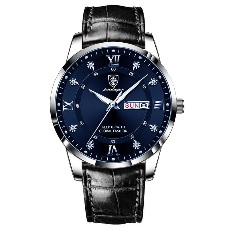 Slim Men's Quartz Watch with Dual Date Display